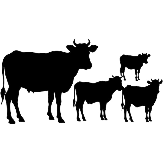 Vector collection of cow and baby cow silhouette black vector illustration