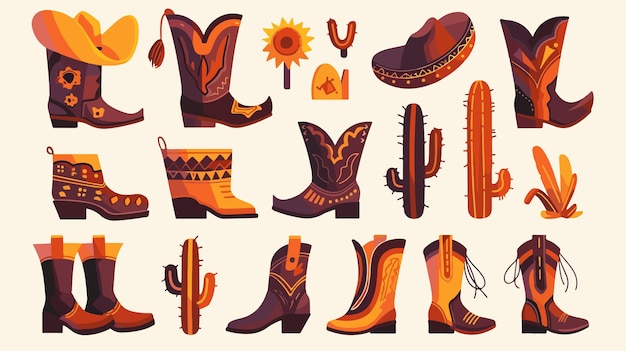 Vector a collection of cowboy boots and cowboy boots