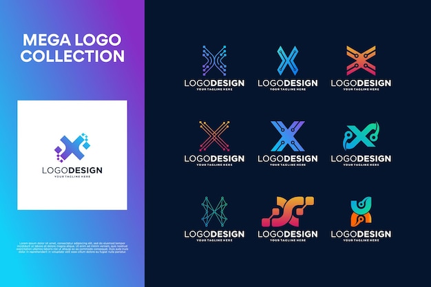 Collection of creative letter X logo designs Abstract symbol for digital technology