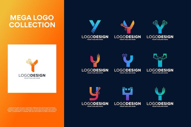 Vector collection of creative letter y logo designs abstract symbol for digital technology