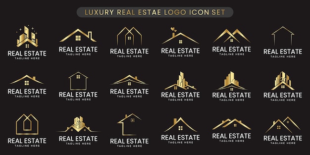 Collection of creative luxury real estate logo design icon templates set premium vector