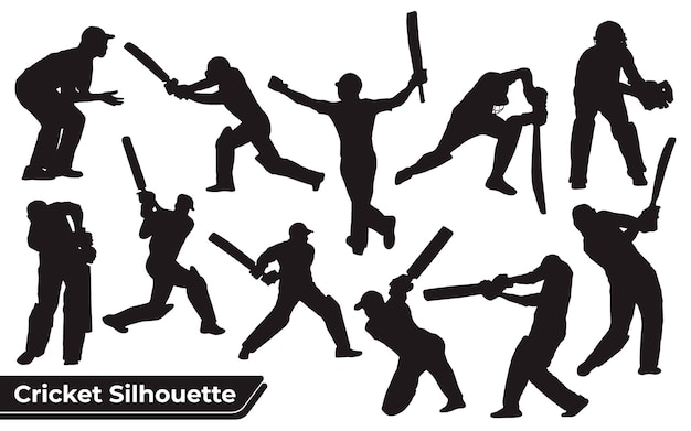 Collection of Cricket player silhouettes in different poses