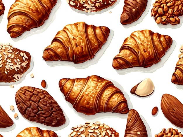 Vector a collection of croissants with nuts and seeds