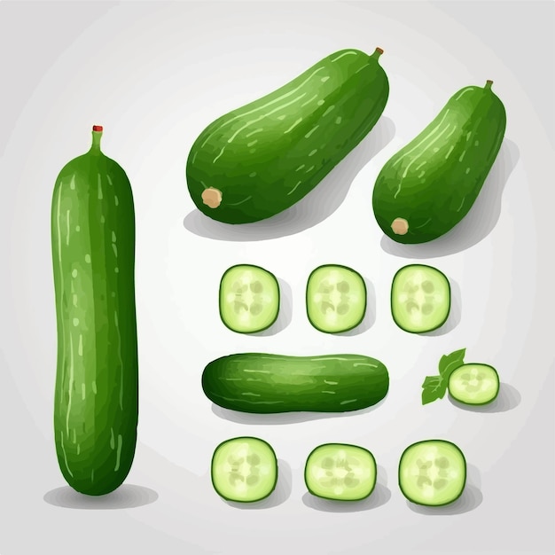 A collection of cucumber characters in different poses and expressions for a lively design