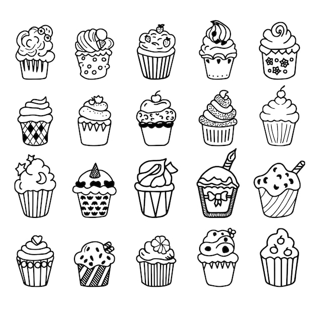 a collection of cupcakes with different designs and the words  cupcakes