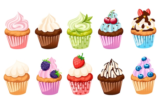 Collection of cupcakes with different ingredients