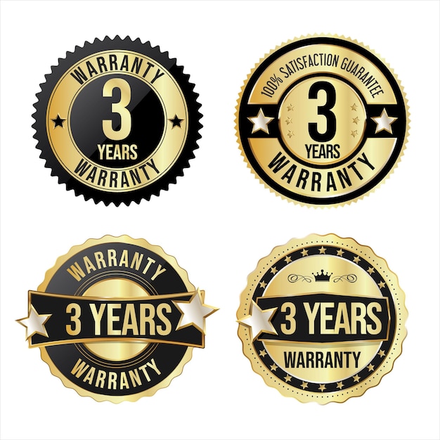 Collection of customer satisfaction  warranty guaranteed gold and black badges