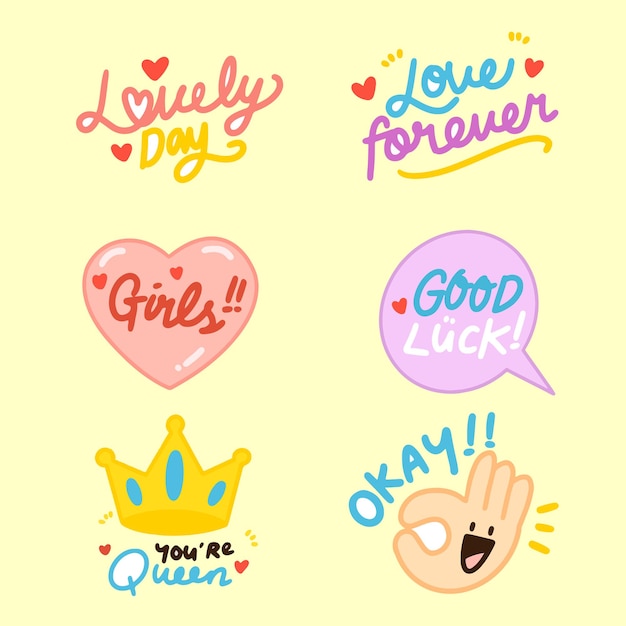 Collection Of Cute And Adorable Doodle Stickers Set