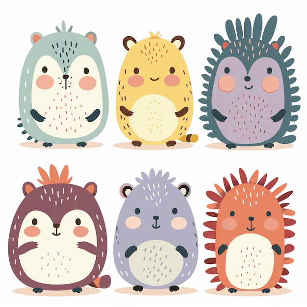 Vector a collection of cute animals with different colors and shapes