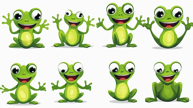 Vector a collection of cute cartoon frog faces