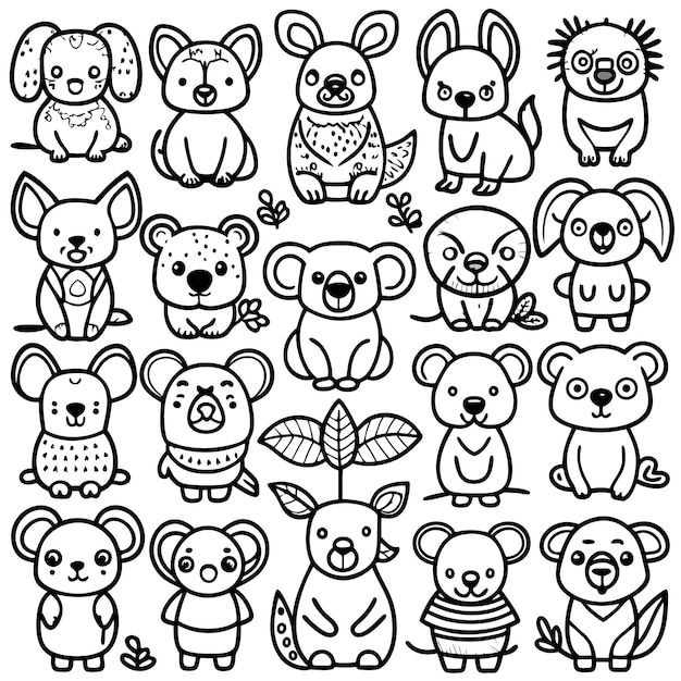 Vector a collection of cute cartoonstyle australian animals for coloring