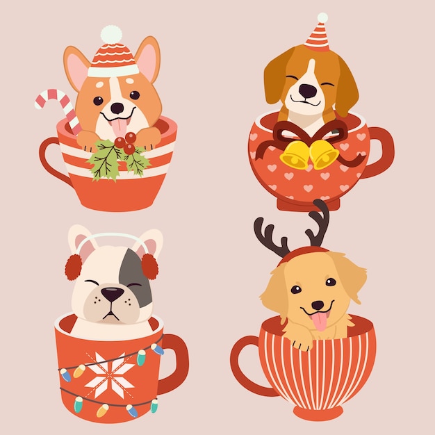 Collection of cute dog sitting in a mug cup