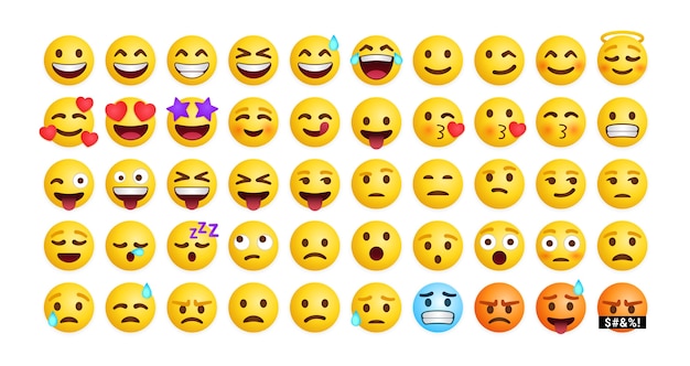 Collection of cute emoticons reaction for social media, Set of mixed feeling