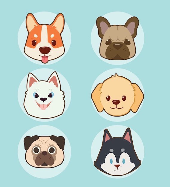 collection of cute face dog set. 