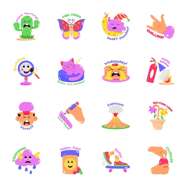 Collection of Cute Flat Stickers