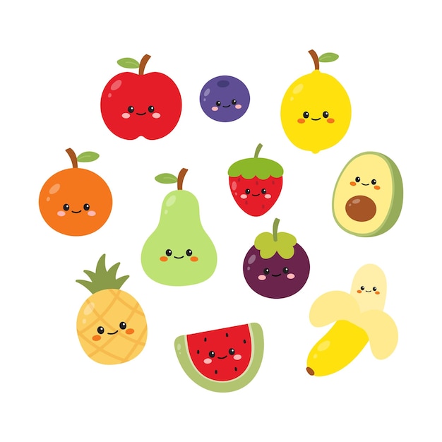 Collection of Cute Fruits Vector