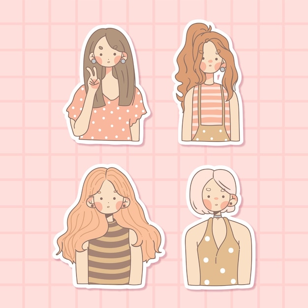 Collection of cute girl with sticker