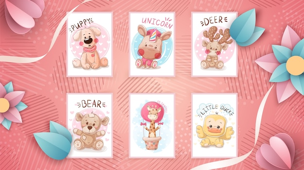 Collection of cute greeting cards