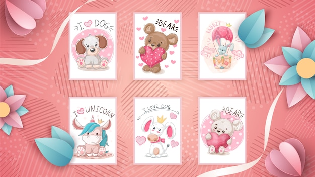 Collection of cute greeting cards