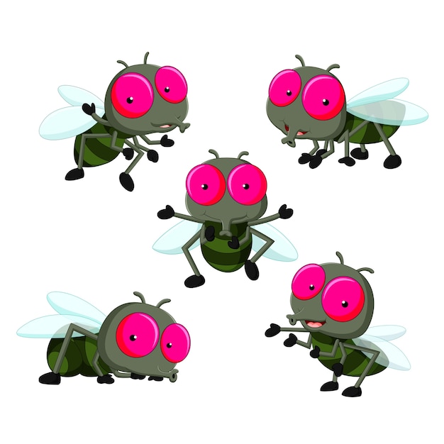 Vector collection of cute little cartoon flies