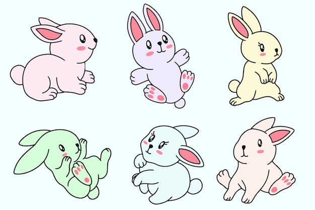 Collection Cute Rabbit Bunny little Kids Baby Animal Cartoon Clipart doodle