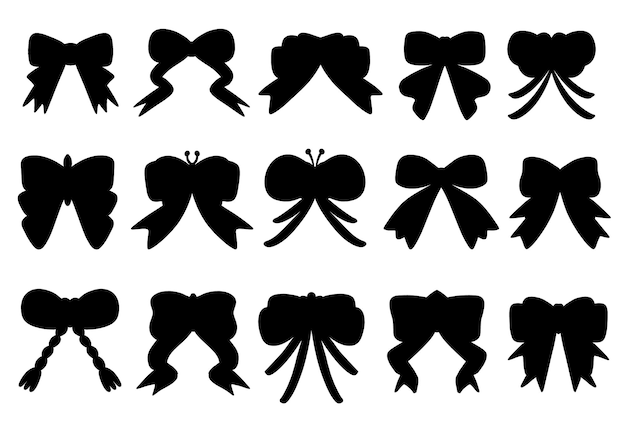 Collection of Cute Ribbons doodle isolated flat vector Silhouettes