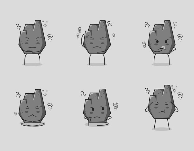 collection of cute stone cartoon character with thinking expression