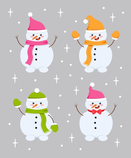 Collection of cute winter snowmen.