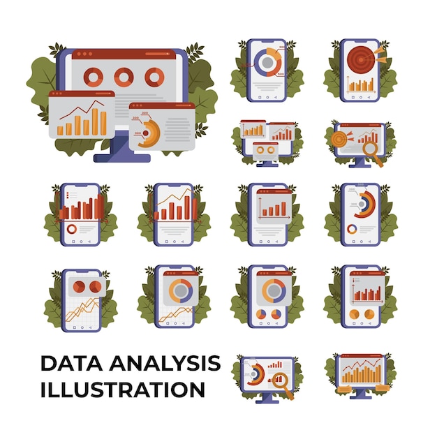 Vector collection of data analysis vector illustrations