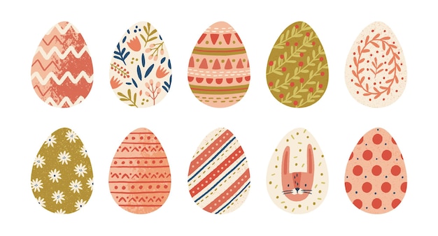 Collection of decorated Easter eggs isolated on white background