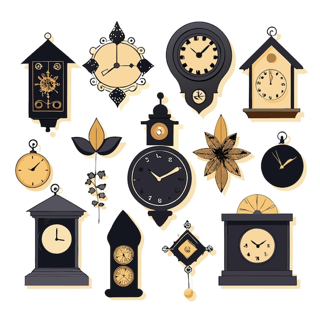 Vector a collection of decorative clocks in various styles and designs