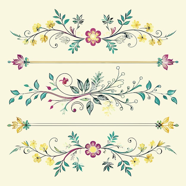 collection of decorative floral borders featuring various leaves and colorful flowers perfect