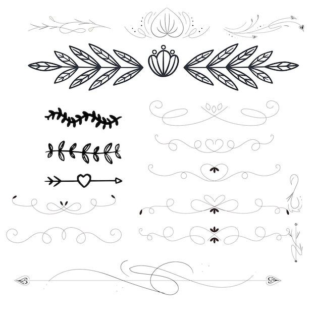 Vector collection of decorative floral line divider for rustic wedding or design decoration element rustic