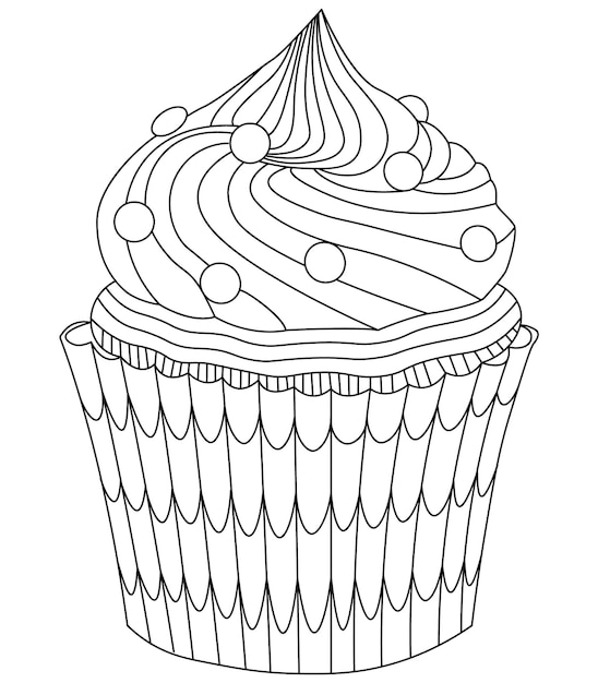 A collection of delicious simple cupcake for kids or adult dessert coloring page