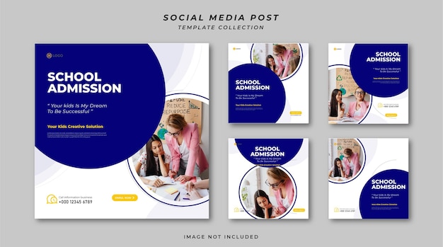 Vector collection design school admission banner social media pack template design background