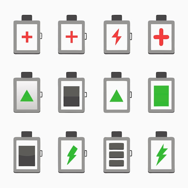 a collection of different battery bottles including a green triangle