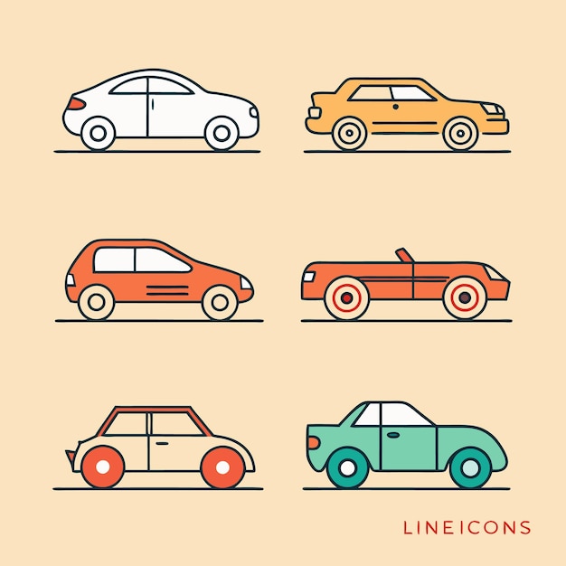 a collection of different cars with the word line on the bottom