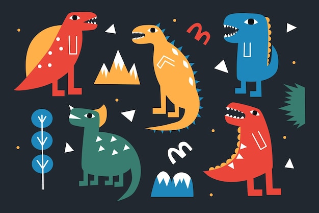 collection of different cartoon dinosaurs abstract dinosaurs