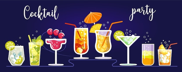 Vector a collection of different cocktail glassesvector illustration