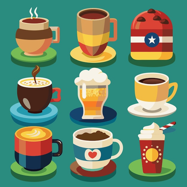 a collection of different coffee cups with one that says  coffee