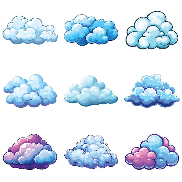 a collection of different colored clouds with different colors and shapes