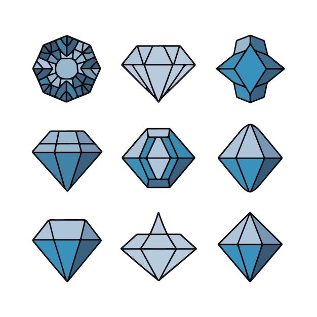 Vector a collection of different colored diamond shapes and one that is black and white