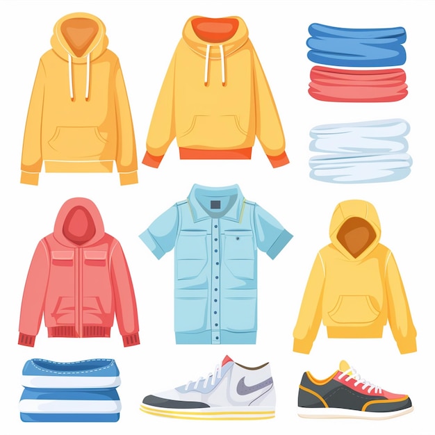 Vector a collection of different colored jackets including one with a hoodie