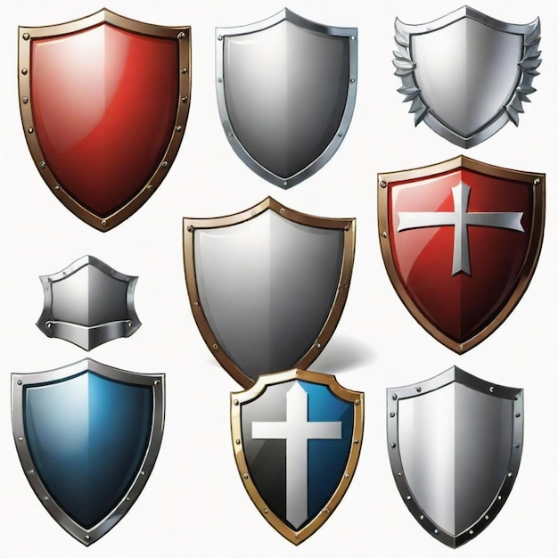 Vector a collection of different colored shields including a cross cross and cross