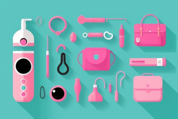 a collection of different cosmetics and accessories including pink pink and black