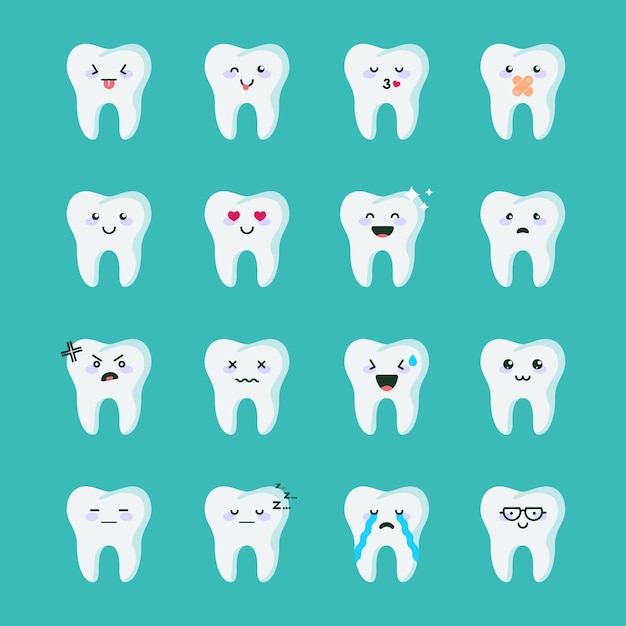 Collection of different emotion icon of Teeth icon on the green background vector illustration