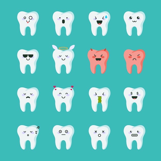 Collection of different emotion icon of Teeth icon on the green background vector illustration