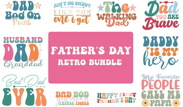 A collection of different fonts including dad's day retro bundle.