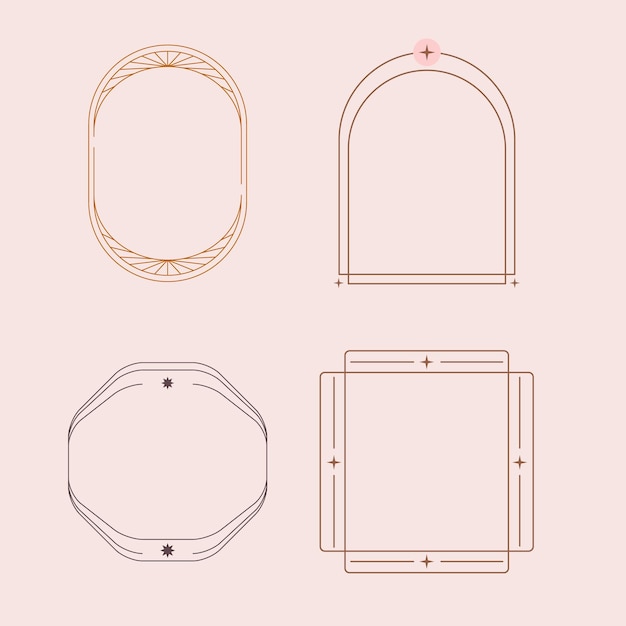 Collection of different frames with stars Minimalistic linear frames arches elements geometric s