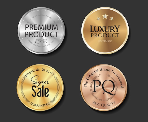 Collection of different gold color conical gradient premium quality badges